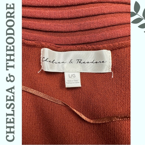 Chelsea & Theodore Waterfall Cardigan Sweater Ribbed Brick Red Orange Size Large - Picture 7 of 8
